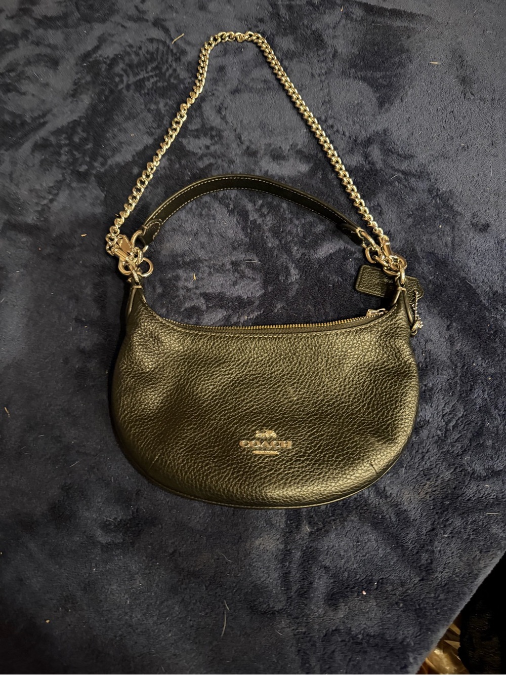 Coach Black Pebbled Leather Shoulder Bag with Gold Chain